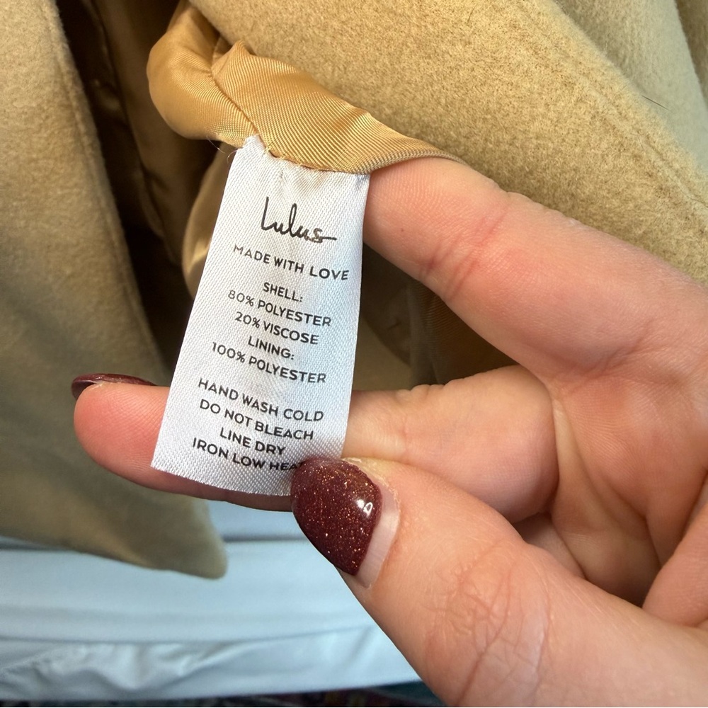 Lulus Harriet Long Double-Breasted Tan Coat, size XS - Picture 7 of 12